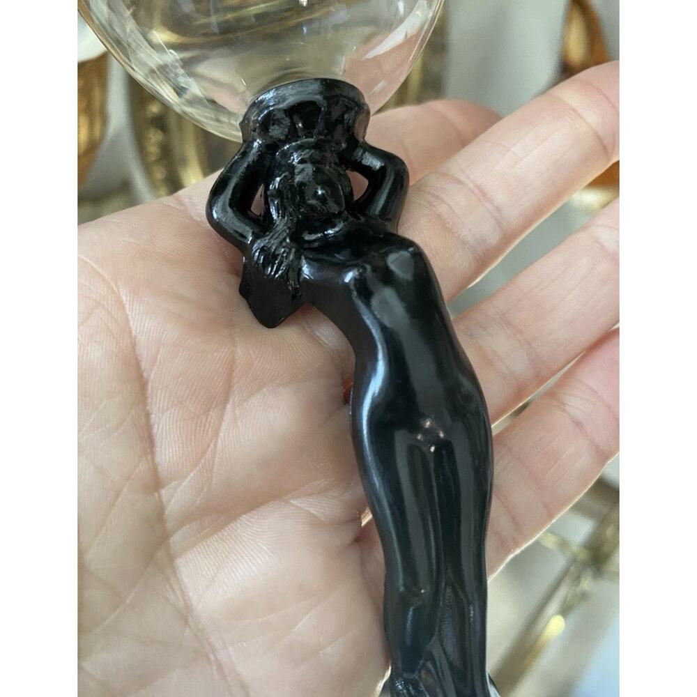 Vintage Cambridge Glass Co #3011 Black Statuesque Nude Stem Cocktail Glasses (3) - Picture 5 of 9